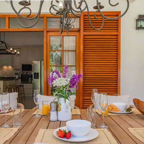 Breakfast table looking into the kitchen