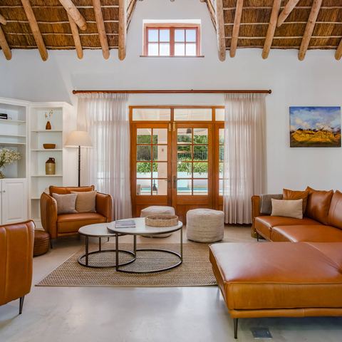 Living room under the vaulted thatch